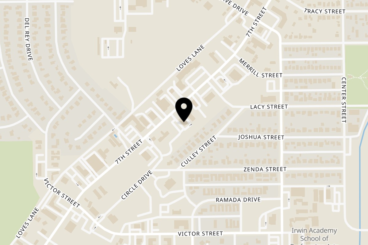 Map showing the location of Gridiron Pizza Victorville on 15051 7th St in Victorville